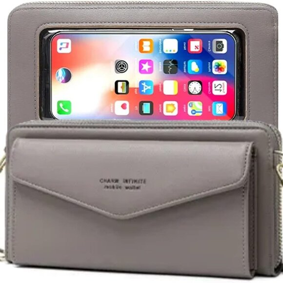 Faux Leather Crossbody Wallet for Women RFID Block Touch Screen Clear Window - Picture 1 of 7